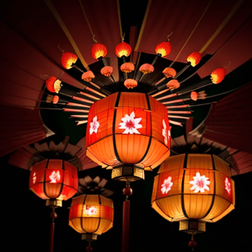 AI generated: japonaise,Furisode ,lanterne,rouge et orange,8k,dansun pièce remplie de lanterne et de fleurs,haute ...