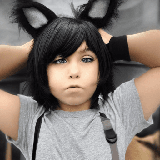 AI generated: 1boy, shota, femboy, disheveled hair, black fox ears, black fox tail, fluffy hair, curvy, (short bla...