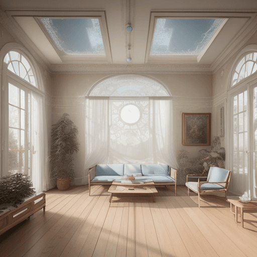 AI generated: High resolution photography interior design, dreamy rime machine  conversation pit, wooden floor, sm...