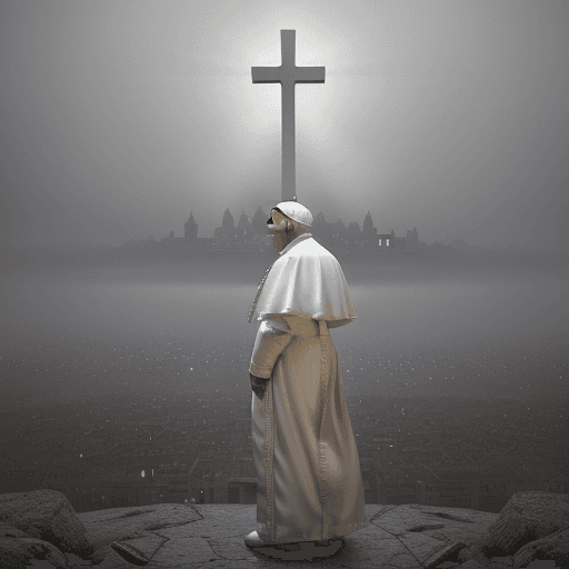 AI generated: A stunning cinematic illustration featuring the pope dressed in a unique ensemble. he is wearing a w...