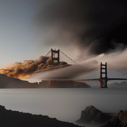 AI generated: golden gothic gate in far bacground with smoke
