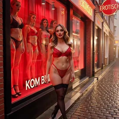 AI generated video: Escort with lingerie in red light district