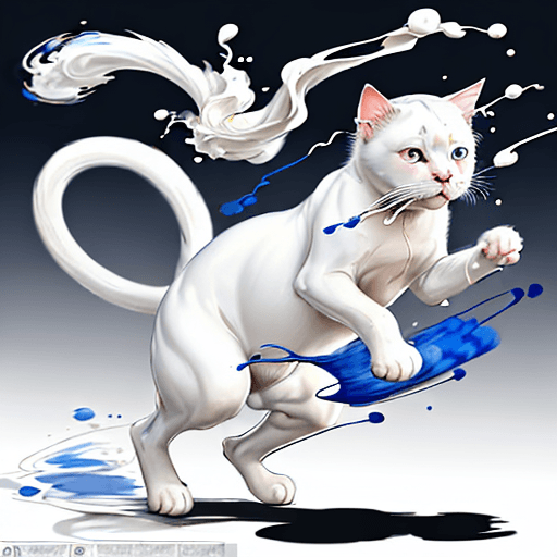 AI generated: Picture a white cat with blue eyes portrayed with the artistic essence of Qi Baishi's renowned brush...