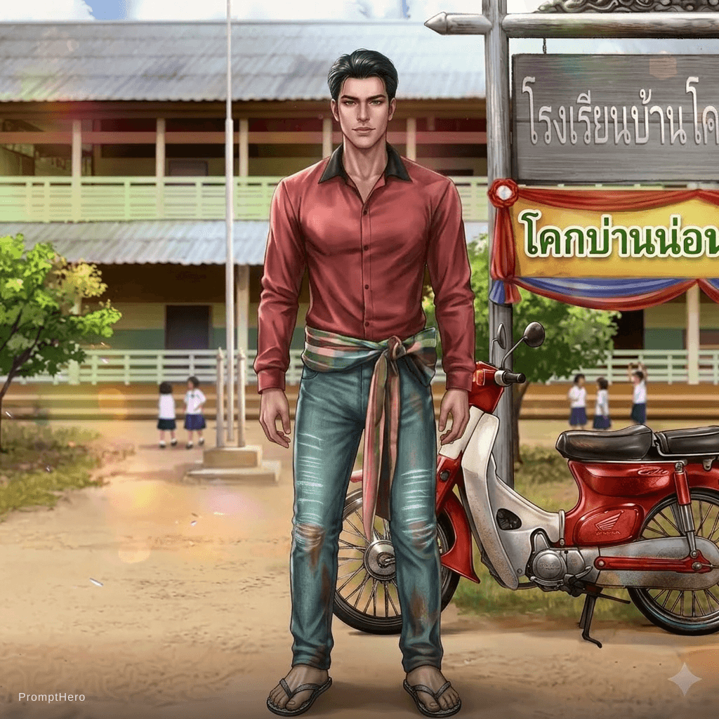 AI generated: หันตัวยืนตรง เอาไก่ออก และขวดออก