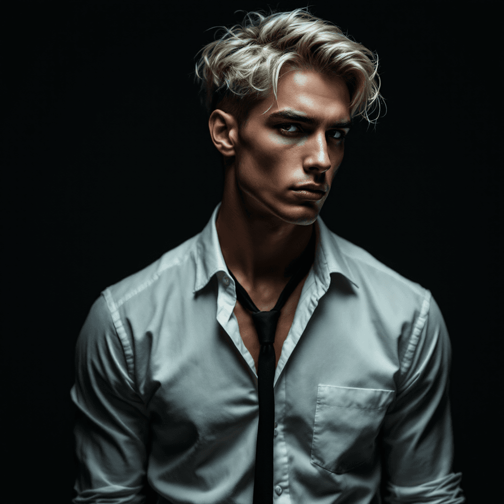 AI generated: Full-body photography, profile of a dangerously handsome young male Instagram model (19 years old), ...