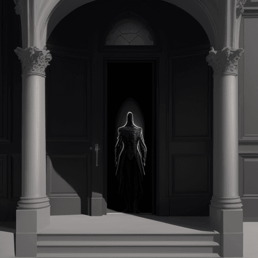 AI generated: **detailed architecture, dark figure standing in doorway,photorealistic