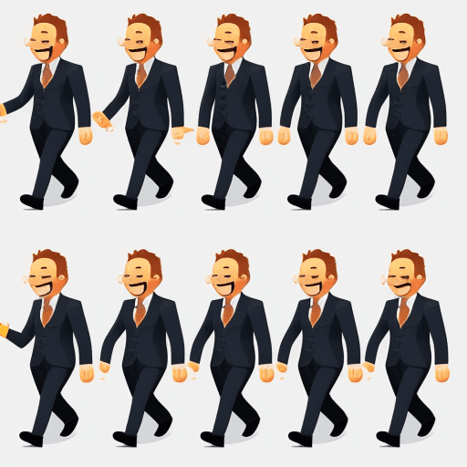 AI generated: A sprite sheet of a happy man walking