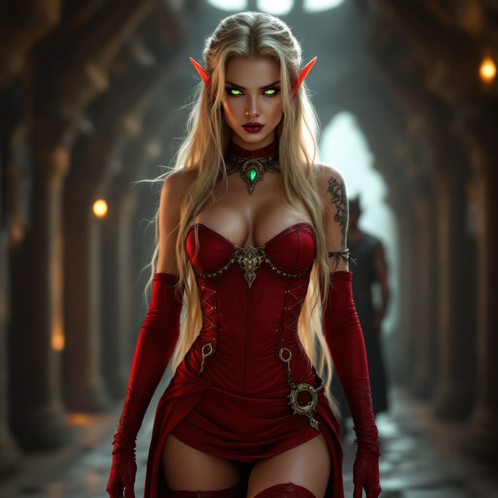 AI generated: ((Full body)), highly detailed ((Blood Elf woman from World of Warcraft)), captive, collar, wearing ...