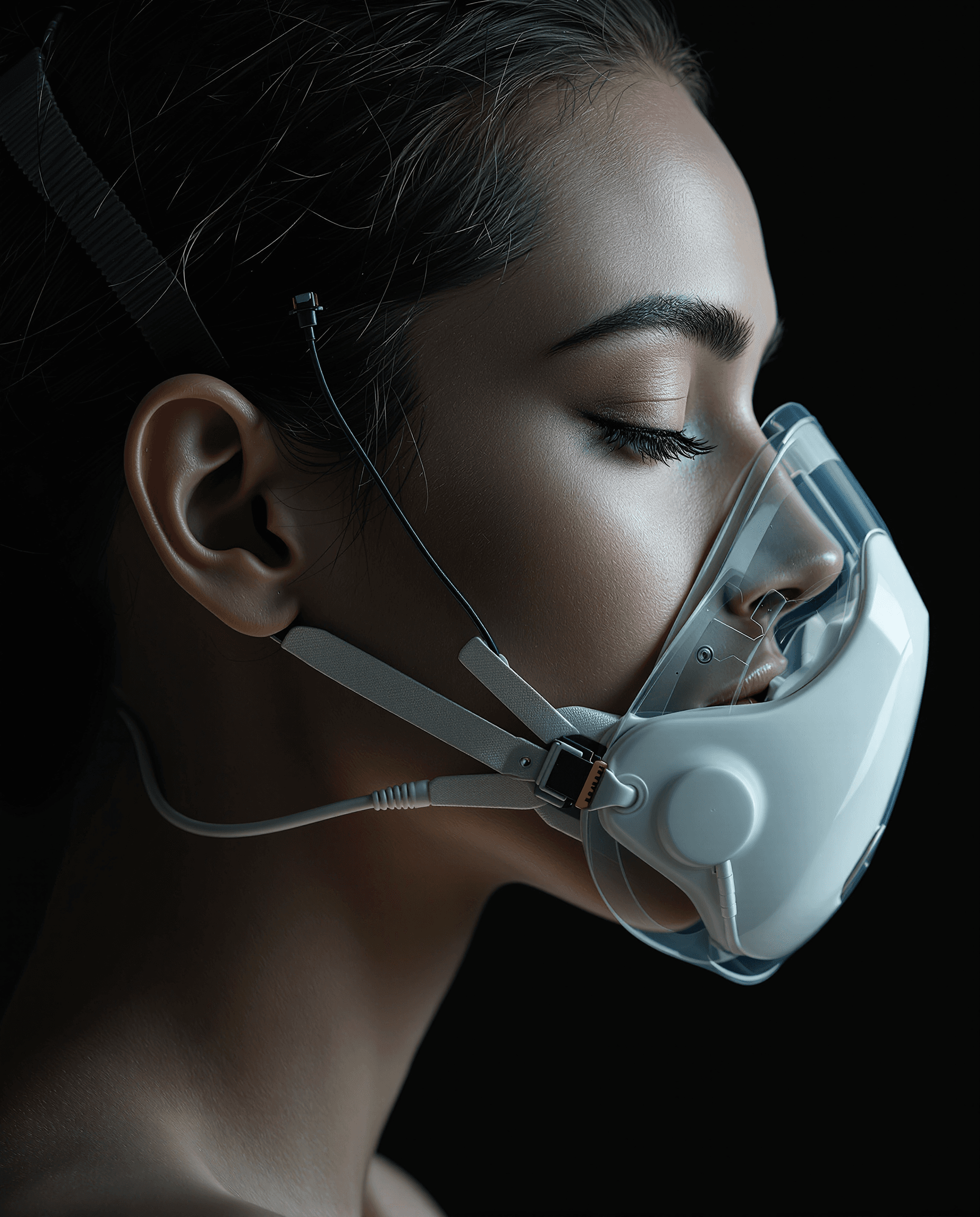 AI generated: highly detailed image of a side profile female human face, combining elements of mostly organic and ...