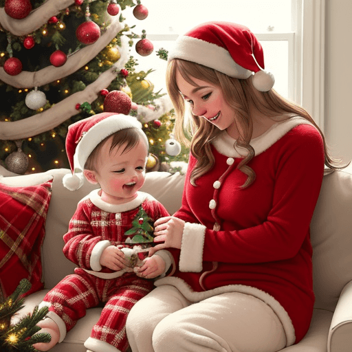AI generated: Create a heartwarming and inviting image that captures the essence of a joyful Christmas. Show two a...