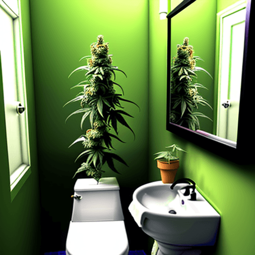 AI generated: a colorfoul flower of marijuana in a little bathroom with a lot of plants of marijuana