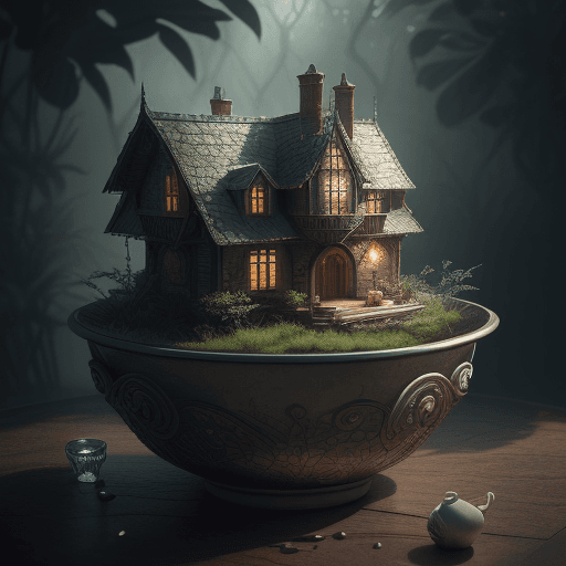 AI generated: a fantasy house is shown in one of the bowls, in the style of photorealistic compositions, whimsical...