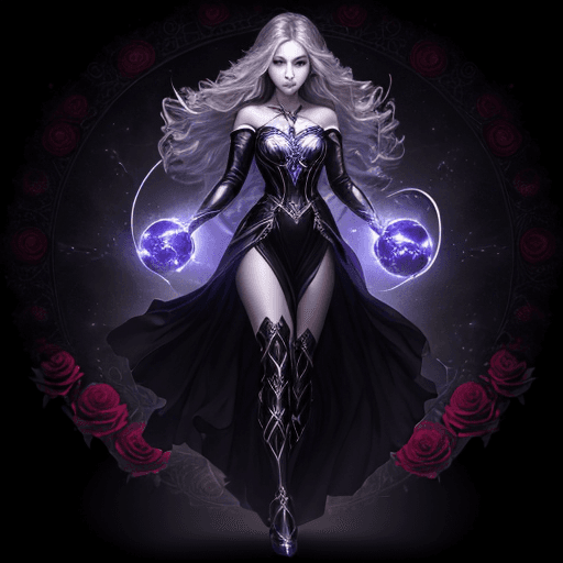 AI generated: full body of a beautiful girl, women taken a dark plasma orb with lighting ,perfect face detailed, f...
