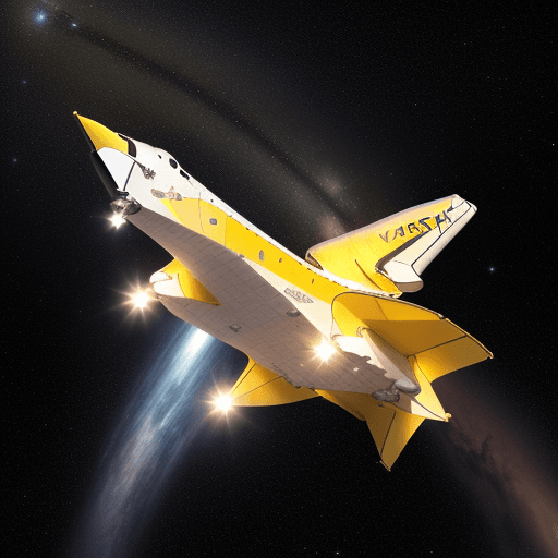 AI generated: In the depths of the cosmos, a zesty space shuttle embarks on an interstellar voyage, flaunting a wh...