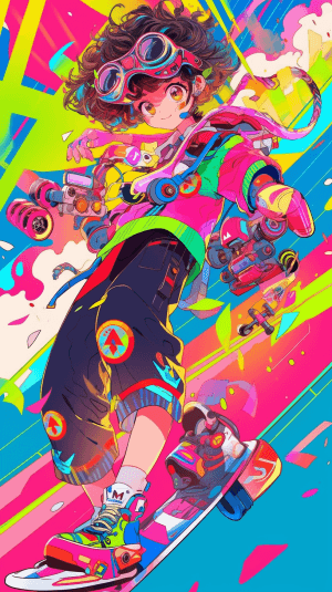 AI generated: The dancer meets contemporary art, 360 Panorama shot of Japan's vibrant youth, graffiti style, in ne...