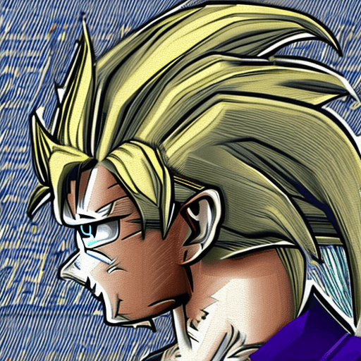 AI generated: Goku, draw anime style by Akira Toriyama, high-detailed, green eyes, punky style, future clothes sty...