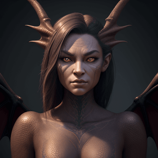 AI generated: Gorgeous anthropomorphic female dragon-human hybrid, symmetrical artwork. cinematic, hyper realism, ...