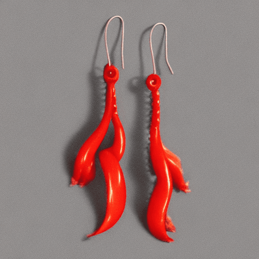 AI generated: a pair of red coral earrings on a white background, blazing fire tornadoes, molten plastic, full of ...