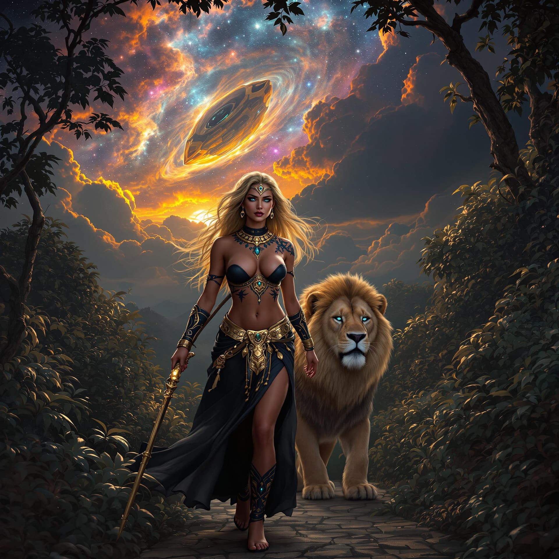 AI generated: Hyper realistic, photo realism, zoomed out full body HD Photo of beautiful, Amazon warrior queen wal...