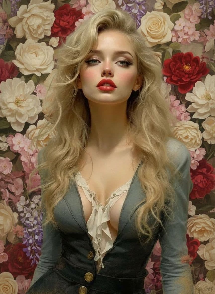 AI generated: portrait au fond des fleurs