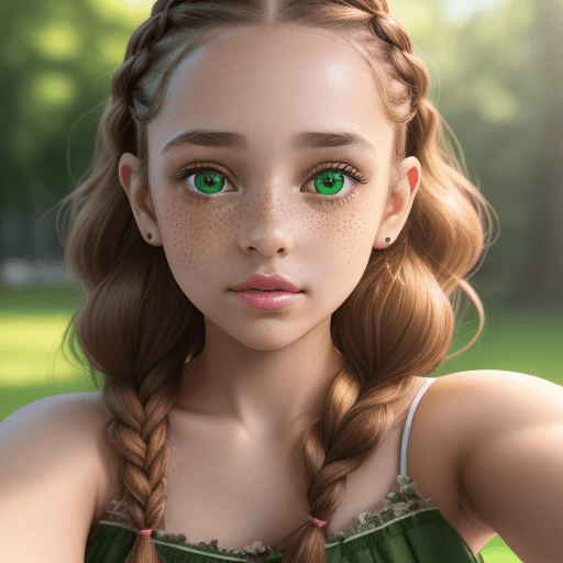 AI generated: A cute girl with light brown braided hair, talking a selfie (close up) ((waist up)), wearing a summe...