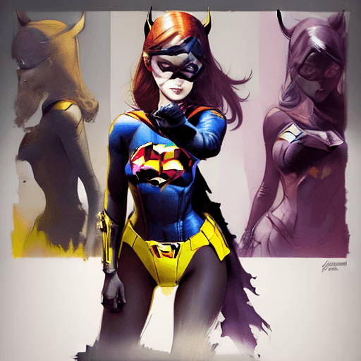 AI generated: a masterpiece, batgirl/supergirl from dc comic wearing alternate yellow costume, coy and alluring, f...