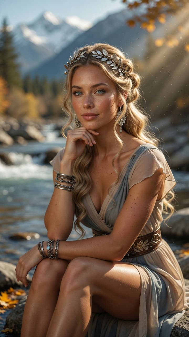 AI generated: Ultra-realistic photograph of a breathtaking young woman with long, voluminous wavy blonde hair in a...