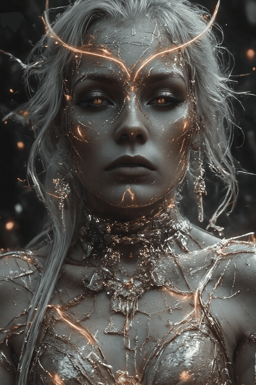 AI generated: Imagine a hauntingly striking photo portrait of a woman, exuding dark elegance and a spectral mystiq...