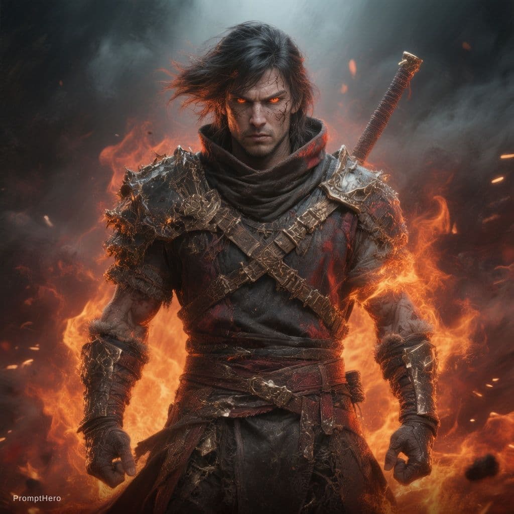 AI generated: 3d gaming logo kill steeling  character war fighter black fire background 