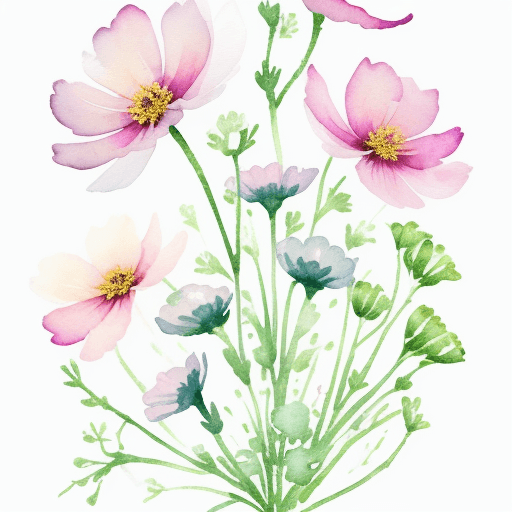 AI generated: realistic Hand drawing, Modern Watercolor Styles, elegant a sprig of cosmos flowers icons, harmoniou...