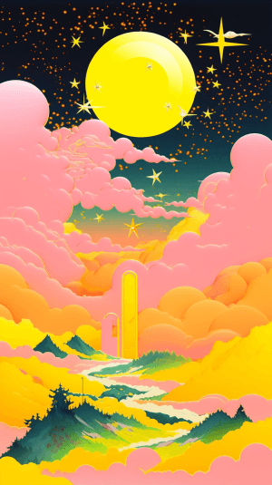 AI generated: A surreal illustration, in a dreamlike theme, featuring a floating object, a celestial sky, clouds a...