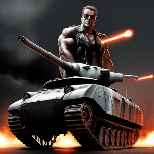 AI generated: Create a picture: Terminator rides on a tank