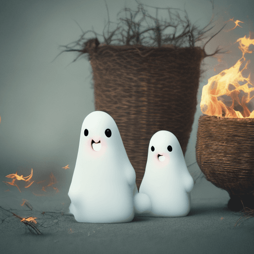 AI generated: a group of cute baby ghost around a fireball  natural light with warm tones — ar 1:1 — niji 5 — styl...