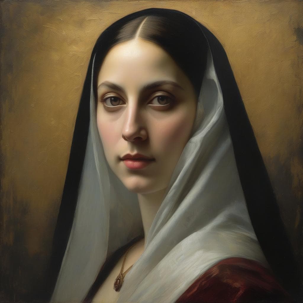 AI generated: professional portrait of a dilusioned Mona Lisa, badass look, XII century, heavy brushstrokes, textu...