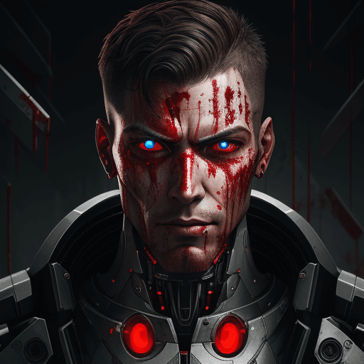 AI generated: a portrait of a man cyborg, blood