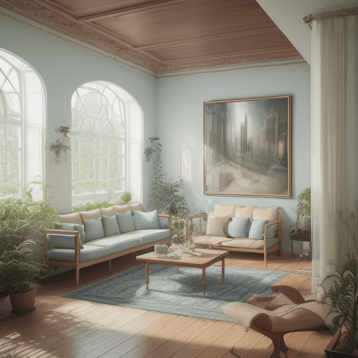 AI generated: High resolution photography interior design, dreamy sunken living room conversation pit, wooden floo...