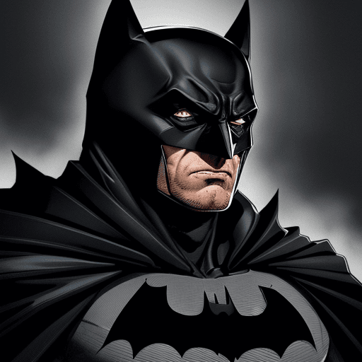 AI generated: Create a striking digital illustration of Batman, the Dark Knight, in full cowl that covers his mout...
