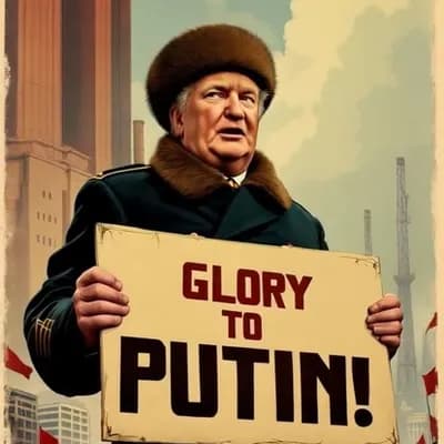 AI generated video: Create a retro-style propaganda poster featuring a Soviet-era man holding a sign that reads "Glory t...