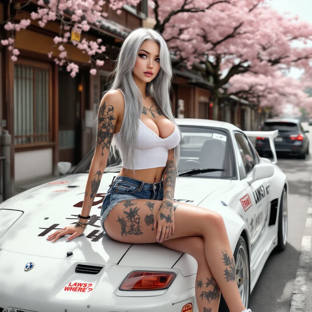 AI generated: A digitally rendered realistic photo of a stunning and gorgeous female character with long silver ha...