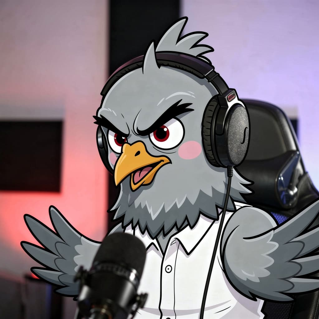 AI generated: I want a caricature of the image attached as an angry pigeon try to keep the face clear but keep it ...