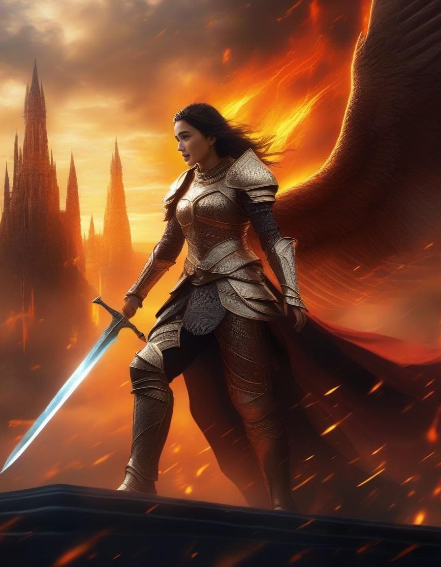 AI generated: Create an awe-inspiring digital painting of a mythical duel between an infernal knight and a divine ...