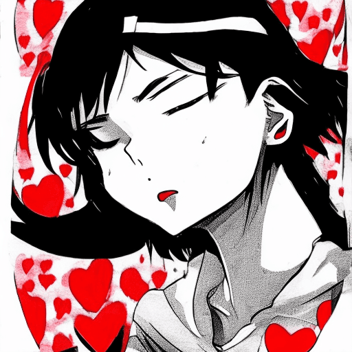 AI generated: a sleeping anime character with an expression of love, in the style of marjane satrapi, black and wh...