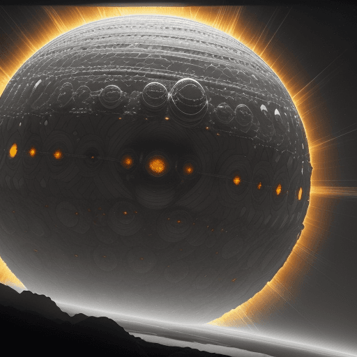 AI generated: photo of A colossal, terrifying, and austere Dyson sphere, featuring two intersecting rings encircli...