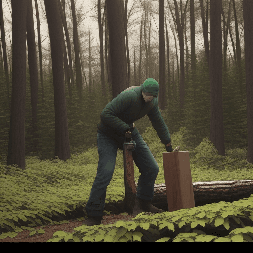 AI generated: Normal human being in the minnesota forests woodcutting.