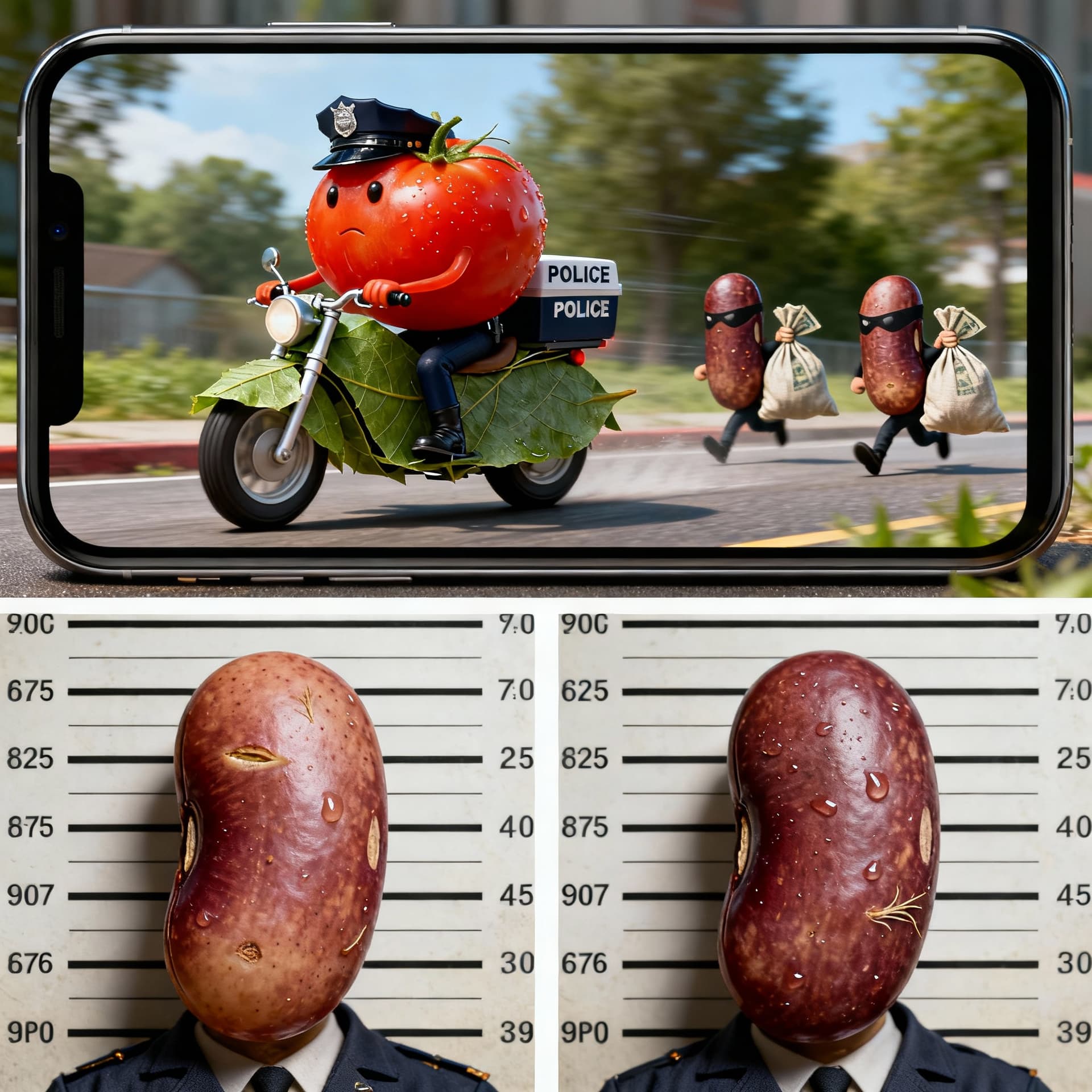 AI generated: A three-part composite image.

Top (largest section): an ultra-photorealistic, cinematic phone-camer...