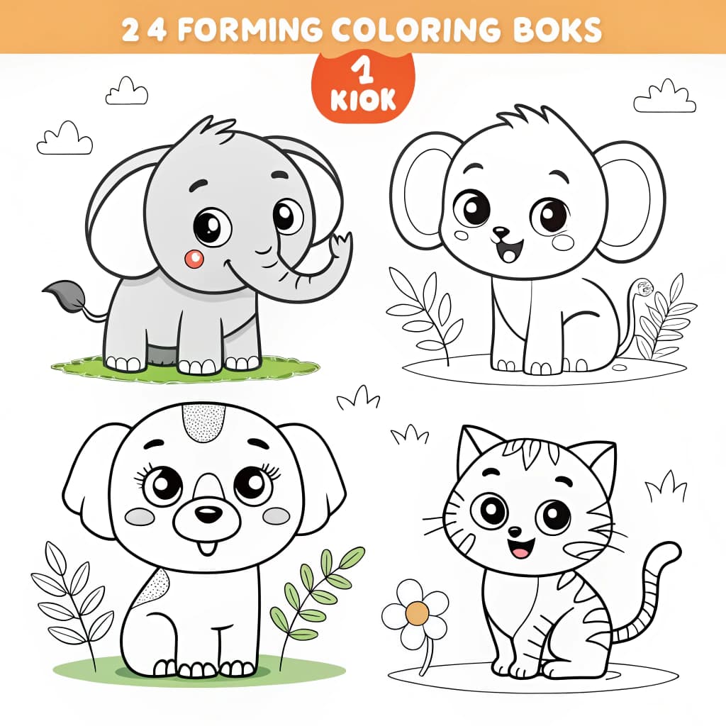 AI generated: Create a fun and engaging coloring book designed for 2 to 4 year olds. Illustrations should feature ...