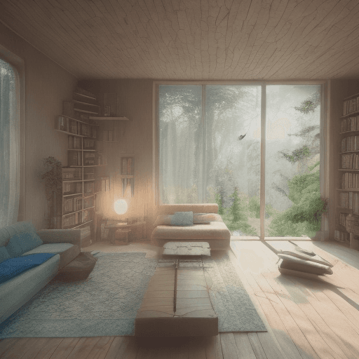 AI generated: High resolution photography interior design, dreamy sunken living room conversation pit, wooden floo...