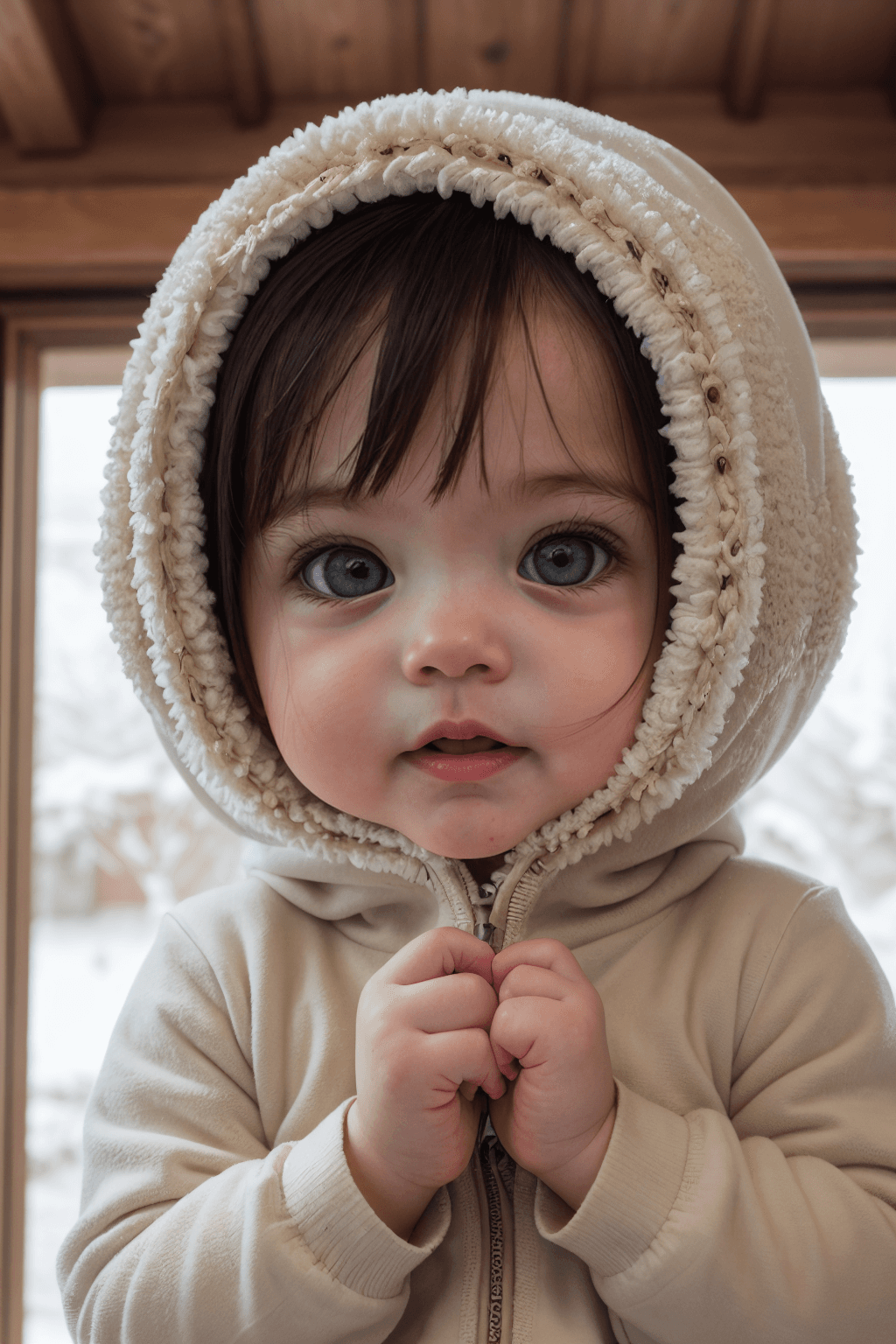 AI generated: (masterpiece, best quality), intricate details, photo of a cute baby, (Inside a house), looking thro...