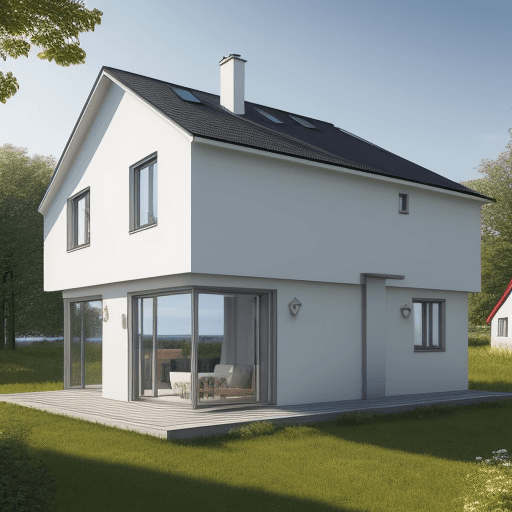 AI generated: Photo of a ultra realistic sailing house located in Poland. House is build in modern style with a lo...