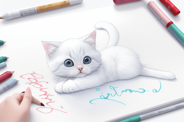 AI generated: Drawing on Christmas writing paper, cute Christmas, for coloring, kitten, cute, baby, Christmas, cut...
